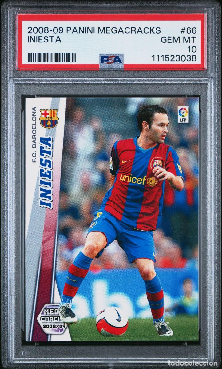 Cromos de f&uacute;tbol: Andres Iniesta #66 FC Barcelona Panini Megacracks 2008 09 PSA 10