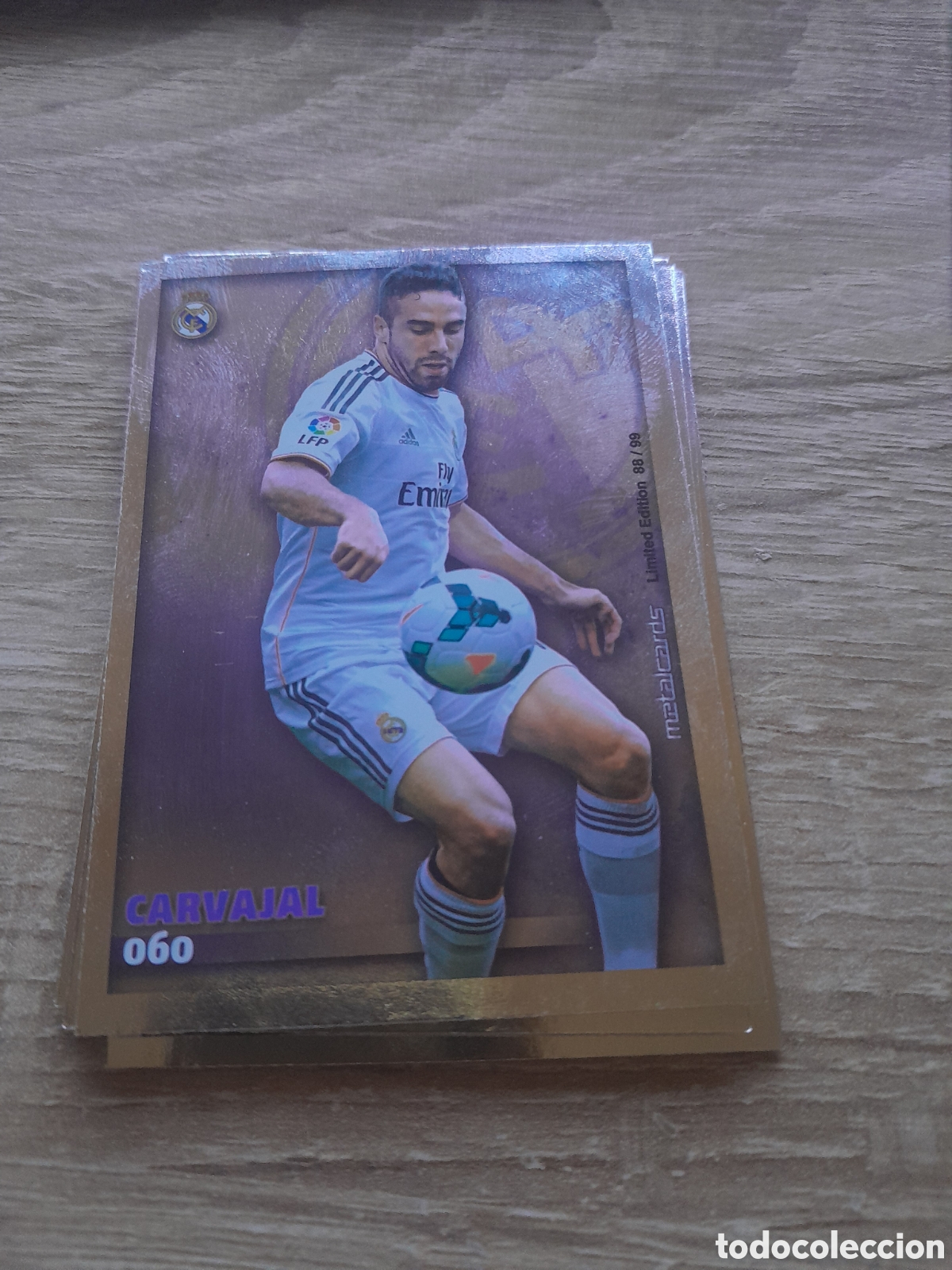 Football Stickers: 60 carvajal (Brillo Liso) - real madrid 2014 2015 - Mundicromo Liga metalCard 2014-15 metalcards