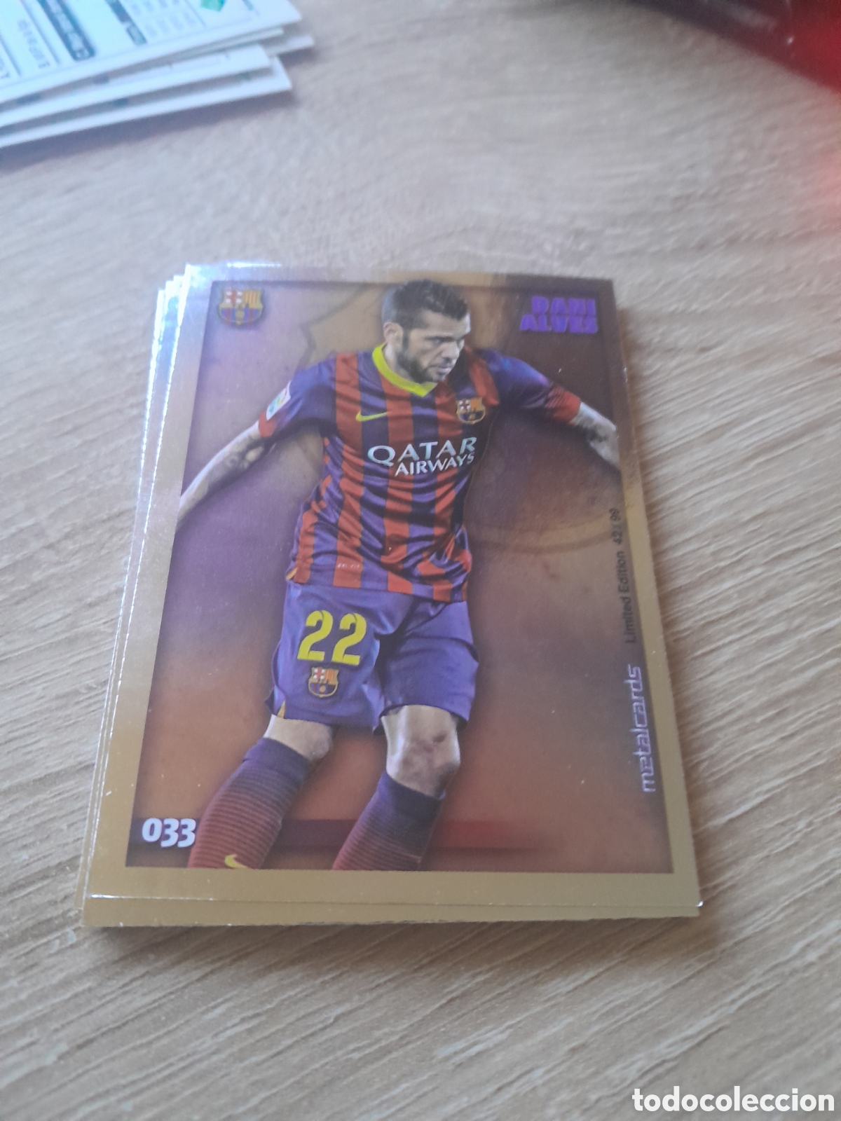 Football Stickers: 33 dani alves (Brillo Liso) - barcelona 2014 2015 - Mundicromo Liga metalCard 2014-15 metalcards