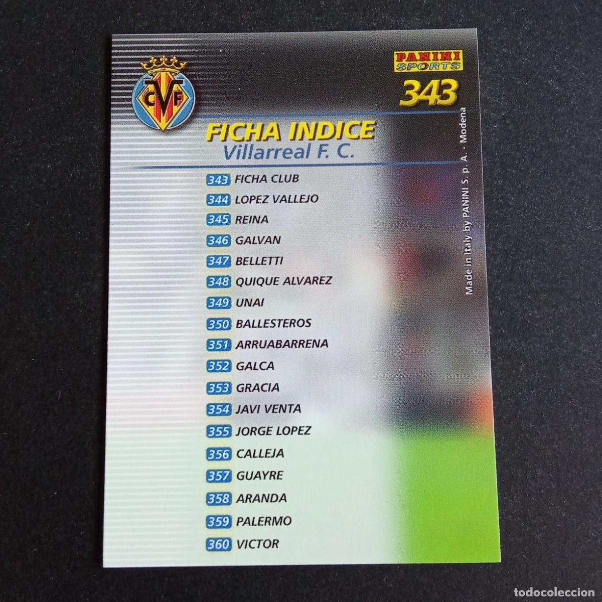 Cromos de f&uacute;tbol: 343 INDICE VILLARREAL LIGA 2002 2003 02 03 MEGAFICHAS PANINI