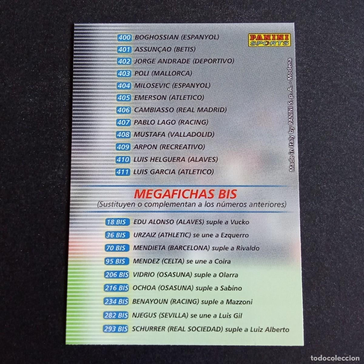Cromos de f&uacute;tbol: FICHA INDICE SEGUNDA EDICION LIGA 2002 2003 02 03 MEGAFICHAS PANINI