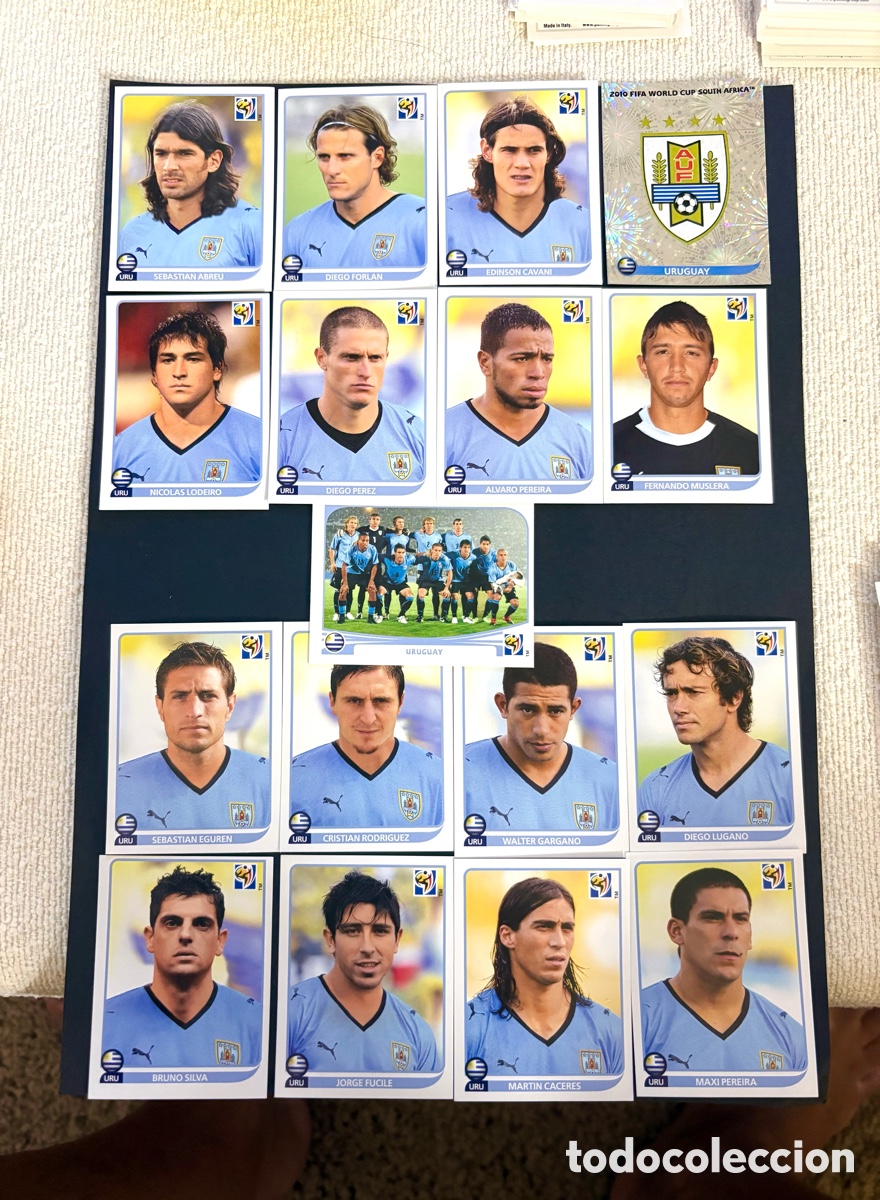 Cromos de f&uacute;tbol: LOTE 2010 SELECCI&Oacute;N URUGUAY 17 CARTAS MUNDIAL SUD&Aacute;FRICA NUNCA PEGADOS - Forl&aacute;n , cavani, escudo..
