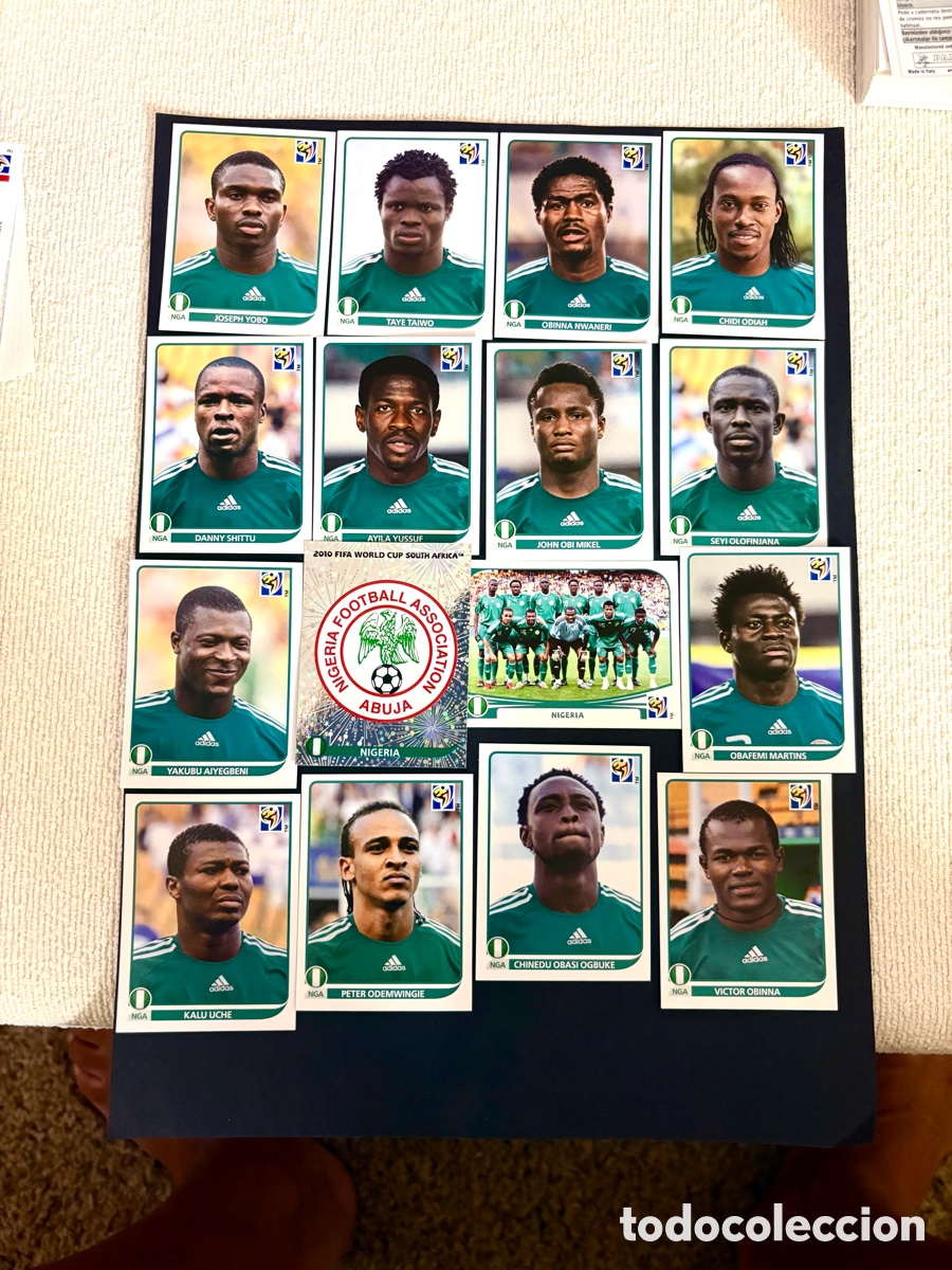 Cromos de Futebol: LOTE 2010 16 cromos NIGERIA MUNDIAL SUD&Aacute;FRICA NUNCA PEGADOS - escudo , alineaci&oacute;n ..