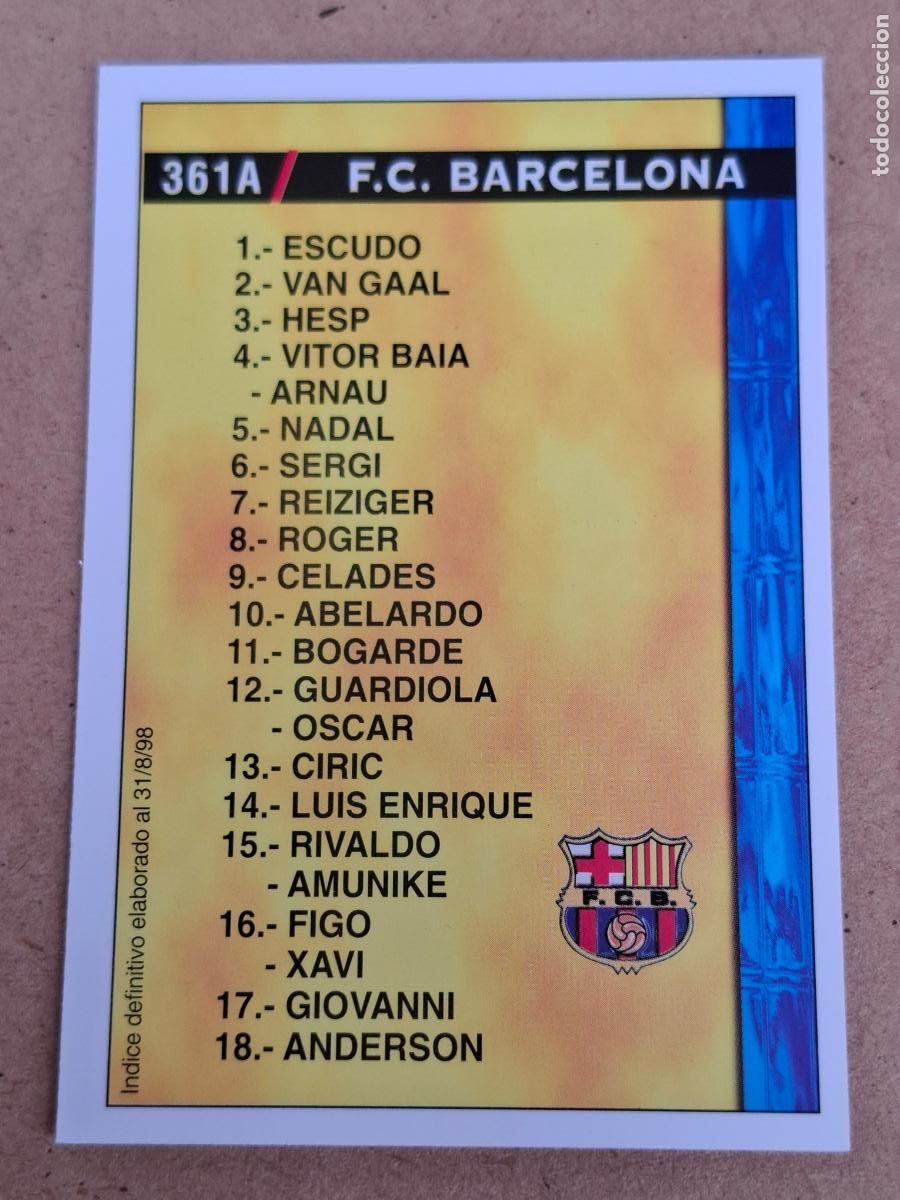 Fu&szlig;ball-Sticker: MUNDICROMO 98 99 1998 1999 - 361A INDICE FC. BARCELONA / ATHLETIC CLUB ( 31/8/98 ) - CP14