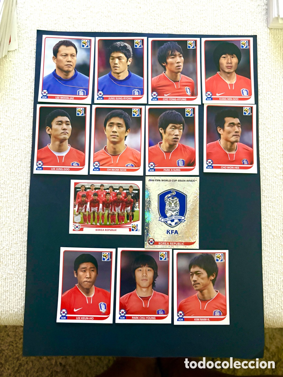Cromos de Futebol: LOTE 2010 13 CRONOS COREA DEL SUR MUNDIAL SUD&Aacute;FRICA NUNCA PEGADOS - escudo , alineaci&oacute;n