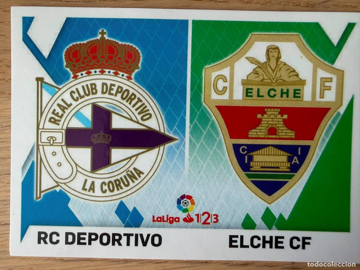 Cromos de f&uacute;tbol: 3 ESCUDO DEPORTIVO CORU&Ntilde;A ELCHE 19 20 2019 2020 LIGA SANTANDER 123 COLECCIONES ESTE SIN PEGAR STICKE