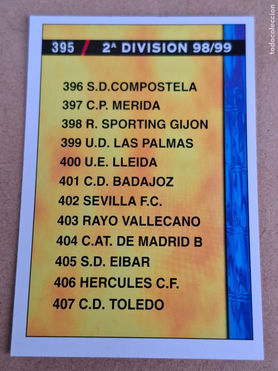 Cromos de f&uacute;tbol: MUNDICROMO 98 99 1998 1999 - 395 &Iacute;NDICE 2&ordf; DIVISI&Oacute;N - CP14