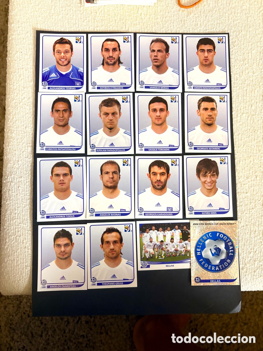 Cromos de f&uacute;tbol: LOTE 2010 16 CROMOS GRECIA MUNDIAL SUD&Aacute;FRICA NUNCA PEGADOS - escudo y alineaci&oacute;n