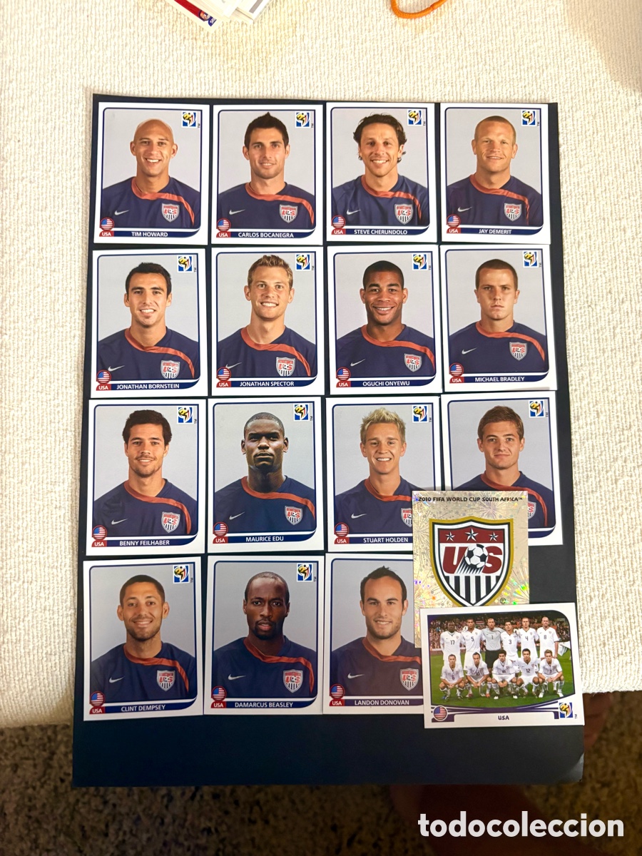 Cromos de f&uacute;tbol: LOTE 2010 SELECCI&Oacute;N ESTADOS UNIDOS 17 CARTAS MUNDIAL SUD&Aacute;FRICA NUNCA PEGADOS escudo y alineaci&oacute;n