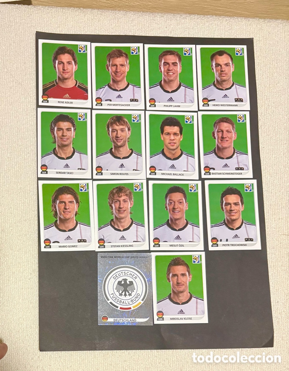 Cromos de f&uacute;tbol: LOTE 14 CROMOS ALEMANIA MUNDIAL 2010 SUD&Aacute;FRICA NUNCA PEGADOS , escudo , klose , ballack