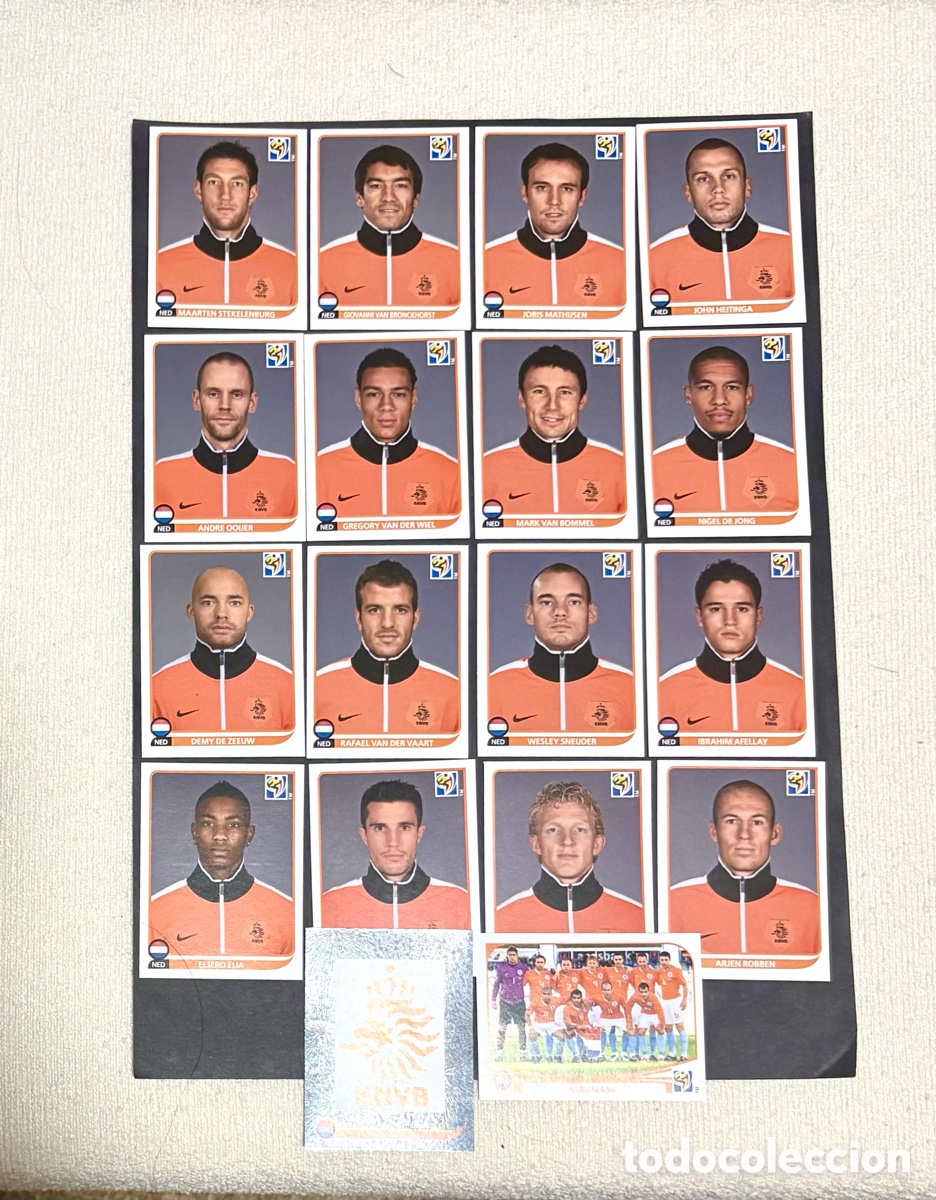 Cromos de f&uacute;tbol: Super LOTE 18 CROMOS HOLANDA MUNDIAL 2010 SUD&Aacute;FRICA NUNCA PEGADOS , escudo alineaci&oacute;n , robben etc