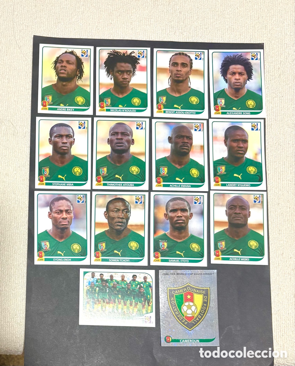 Cromos de f&uacute;tbol: LOTE 14 CROMOS CAMER&Uacute;N MUNDIAL 2010 SUD&Aacute;FRICA NUNCA PEGADOS , escudo , alineaci&oacute;n , etoo
