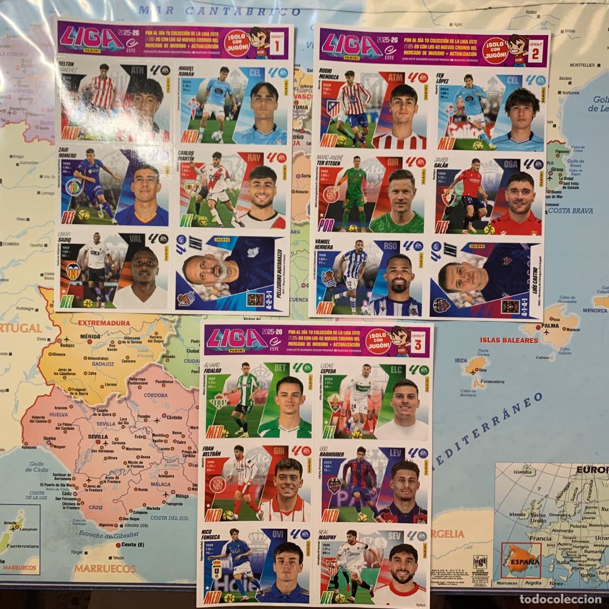 Cromos de f&uacute;tbol: L&aacute;minas n&uacute;mero 1-2-3 del Mercado de invierno actualizaci&oacute;n liga este 25-26 2025-2026