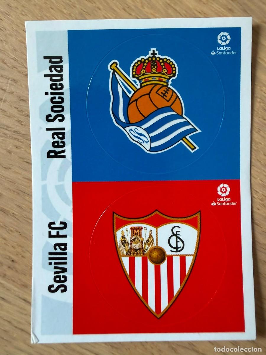 Cromos de f&uacute;tbol: ESCUDO REAL SOCIEDAD SEVILLA 20 21 2020 2021 LIGA SANTANDER COLECCIONES ESTE SIN PEGAR STICKER