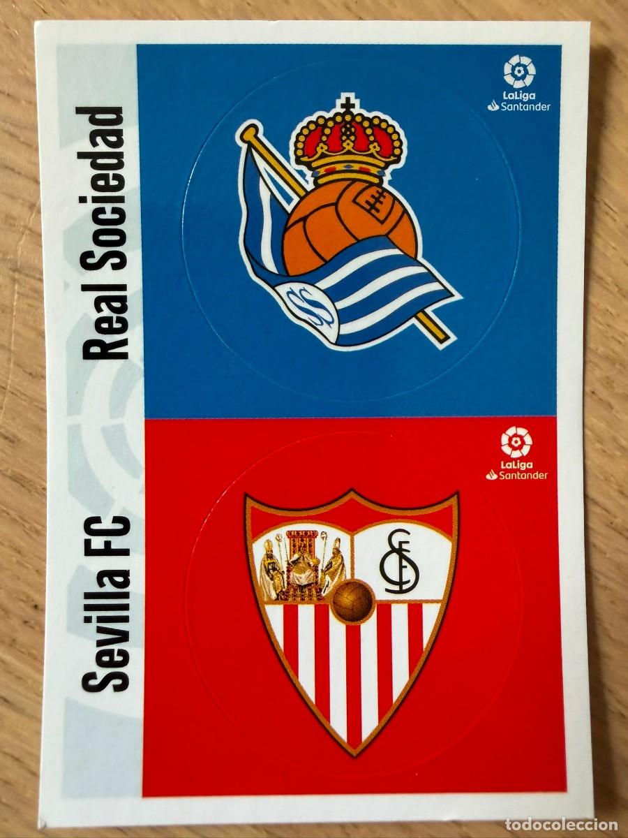 Cromos de f&uacute;tbol: ESCUDO REAL SOCIEDAD SEVILLA 20 21 2020 2021 LIGA SANTANDER COLECCIONES ESTE SIN PEGAR STICKER