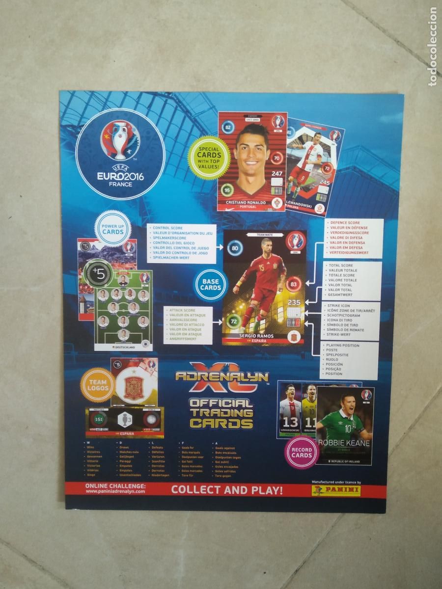 Fu&szlig;ball-Sticker: CONTRAPORTADA CROMO FUTBOL PANINI EURO 2016 ADRENALYN EUROCOPA