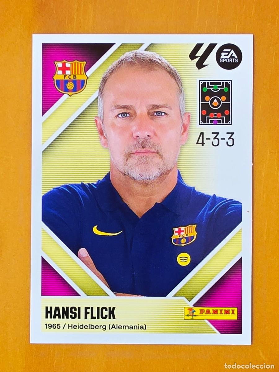Cromos de f&uacute;tbol: 2 Entrenador Hansi Flick, FC Barcelona, Panini Ediciones Liga Este 2026 2027 26 27 sin pegar