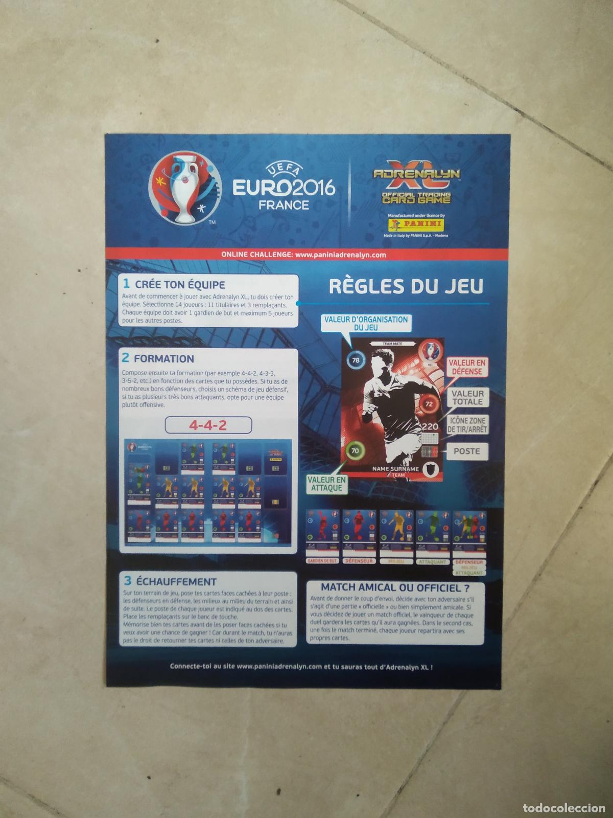 Cromos de f&uacute;tbol: HOJA DE PUBLICIDAD CROMO FUTBOL PANINI EURO 2016 EUROCOPA ADRENALYN EN FRANCES