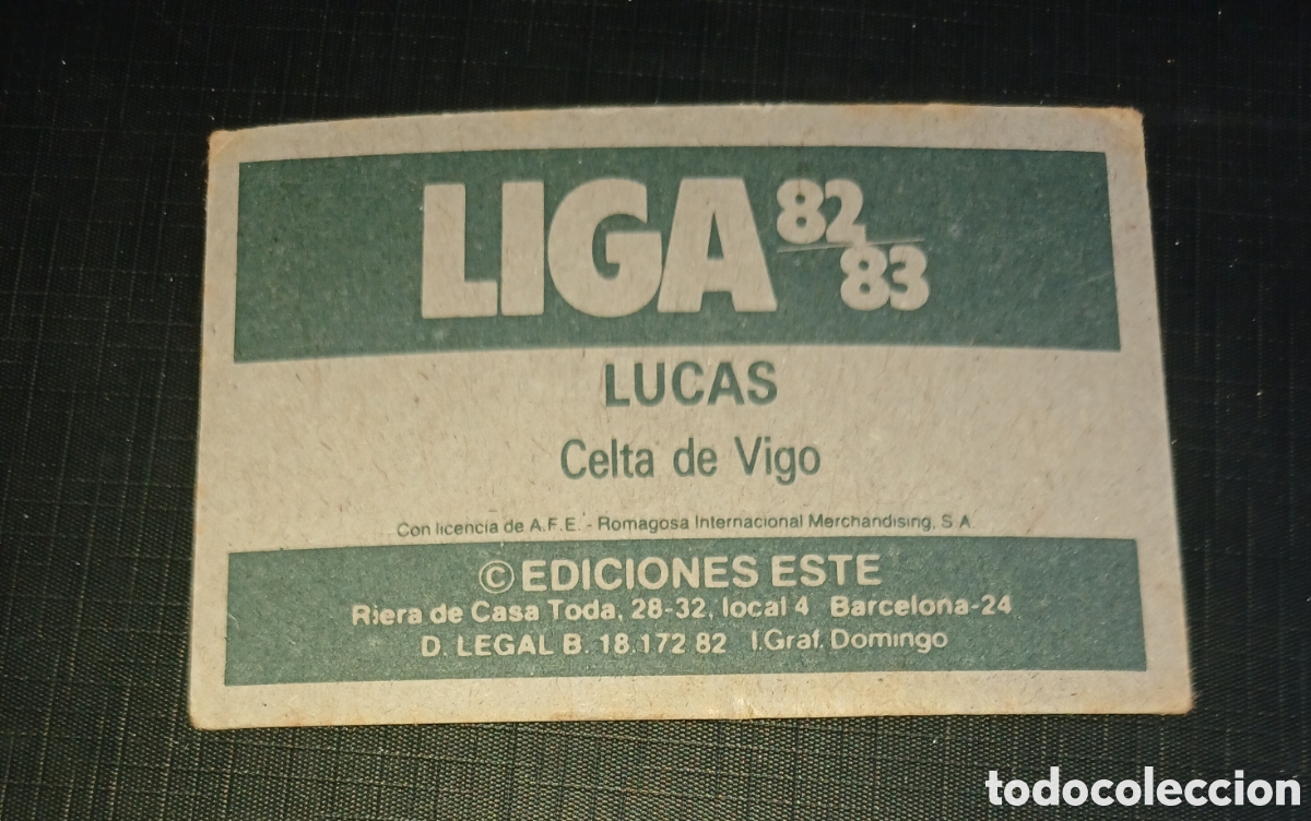 Cromos de f&uacute;tbol: Cromo Lucas R.C. Celta de Vigo Ed. Este Liga 1982 1983 82-83 Sin pegar, nunca pegado