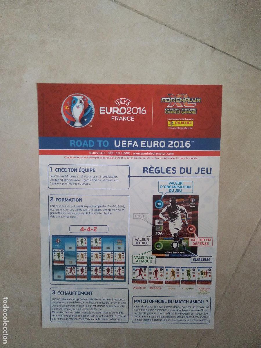 Cromos de f&uacute;tbol: HOJA CROMO FUTBOL PANINI ADRENALYN ROAD TO EURO 2016 EUROCOPA