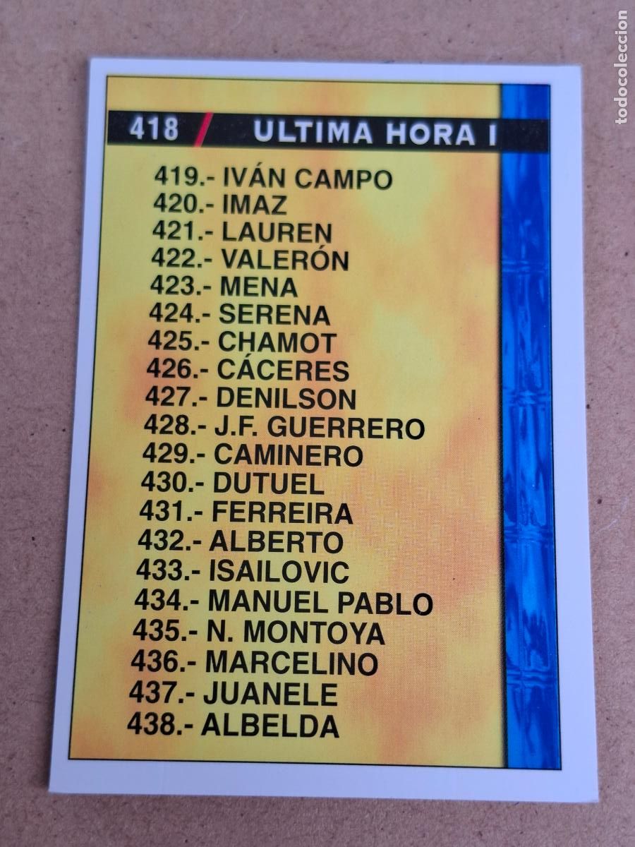 Cromos de f&uacute;tbol: MUNDICROMO 98 99 1998 1999 - 418 &Iacute;NDICE &Uacute;LTIMA HORA I - CP14