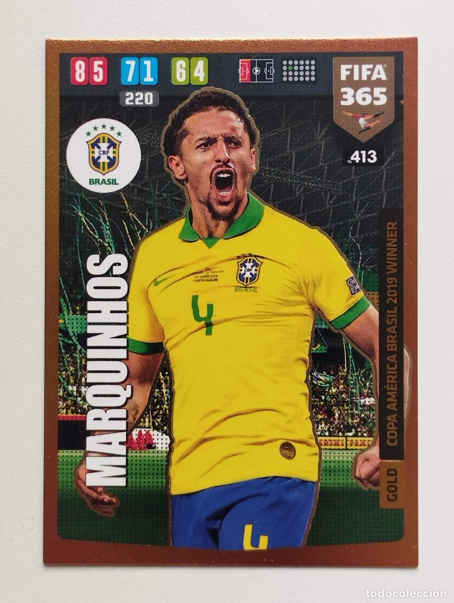 Cromos de f&uacute;tbol: CROMO CARD PANINI ADRENALYN FIFA 365 2019 2020 19 20 GOLD COPA AMERICA WINNER MARQUINHOS 413 BRASIL