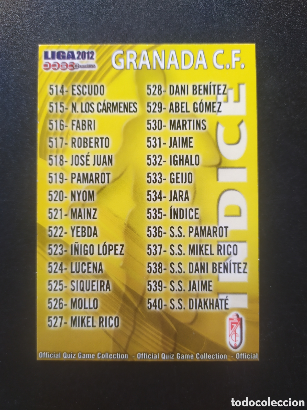 Cromos de f&uacute;tbol: Mundicromo fichas Liga 2011 2012 11 12 indice n&deg; 535 Granada