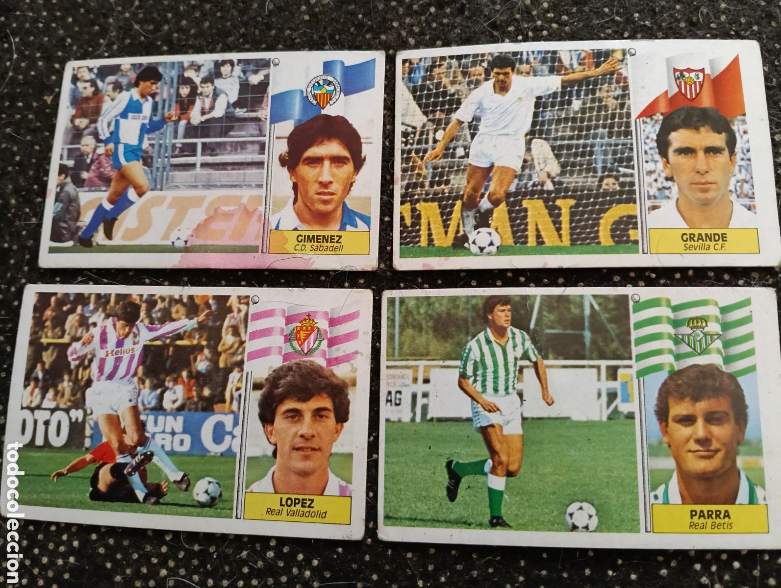 Cromos de f&uacute;tbol: 4 cromos Liga 1986-87- Grande - Sevilla, Parra - Betis, L&oacute;pez - Valladolid, Gim&eacute;nez - Sabadell, Edic