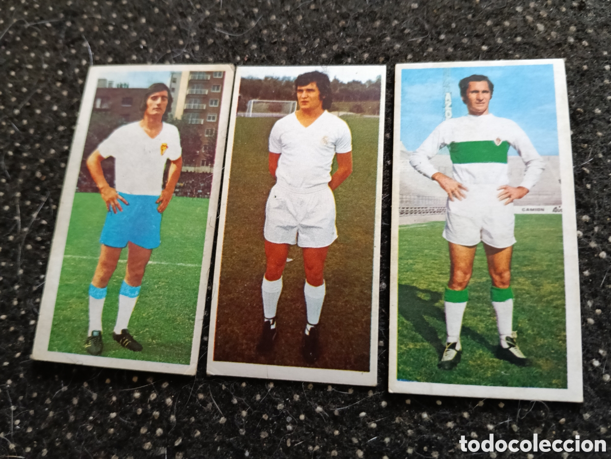 Cromos de f&uacute;tbol: 3 Cromos de f&uacute;tbol LIGA ESTE 75-76 1975-1976: JUANJO - Zaragoza, CAMACHO Real Madrid, CANOS Elche, s