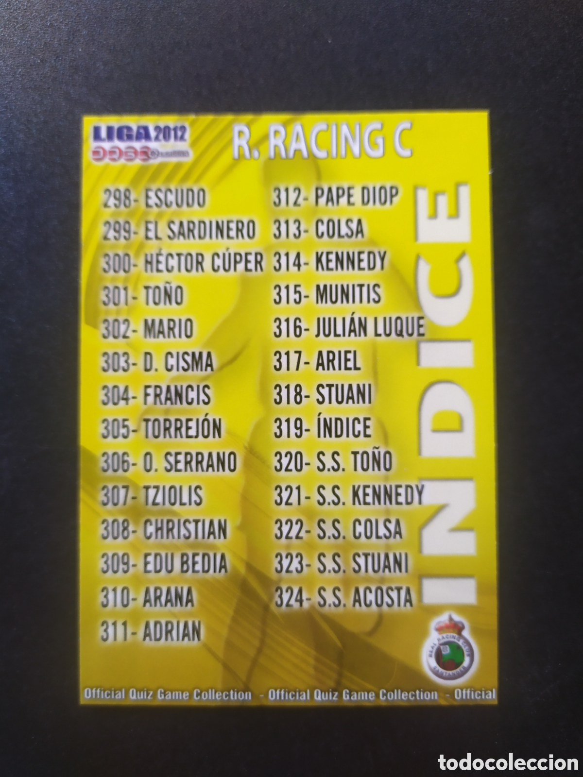 Cromos de f&uacute;tbol: Mundicromo fichas Liga 2011 2012 11 12 indice n &deg; 319 Racing Santander