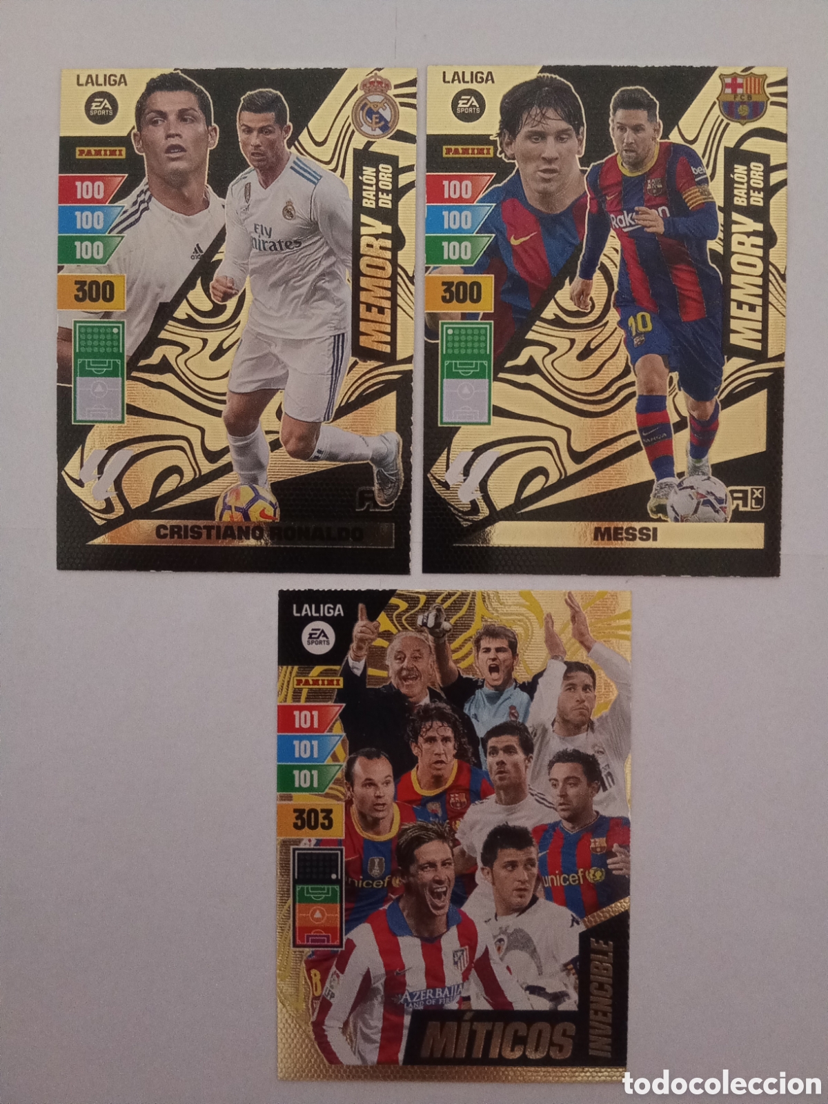 Cromos de f&uacute;tbol: LOTE MEMORY BALON ORO MESSI RONALDO Y MITICOS INVENCIBLE ADRENALYN 23-24 VER FOTOS