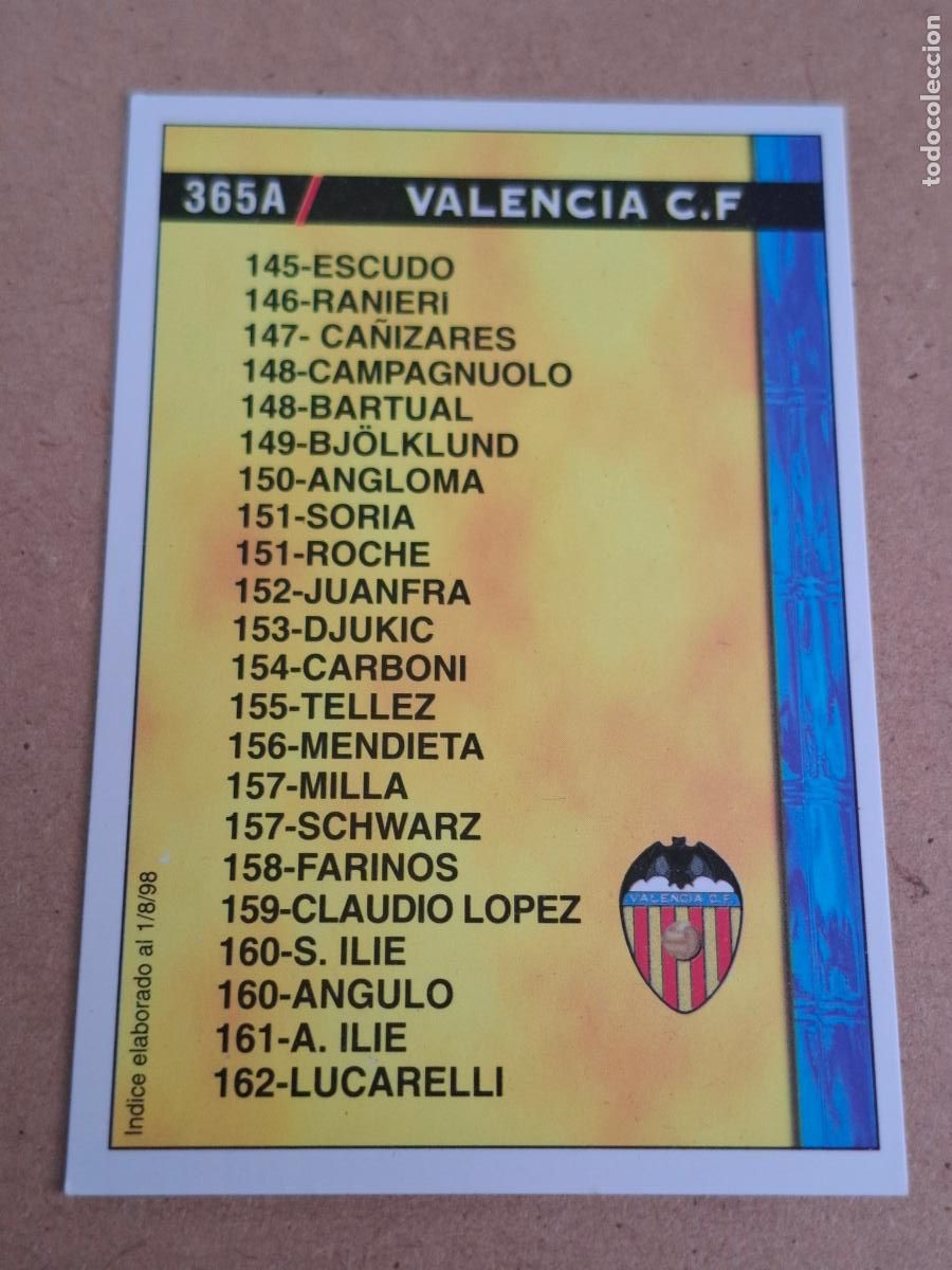Cromos de f&uacute;tbol: MUNDICROMO 98 99 1998 1999 - 365A VALENCIA CF / RCD. ESPANYOL ( 1/8/98 ) - CP14