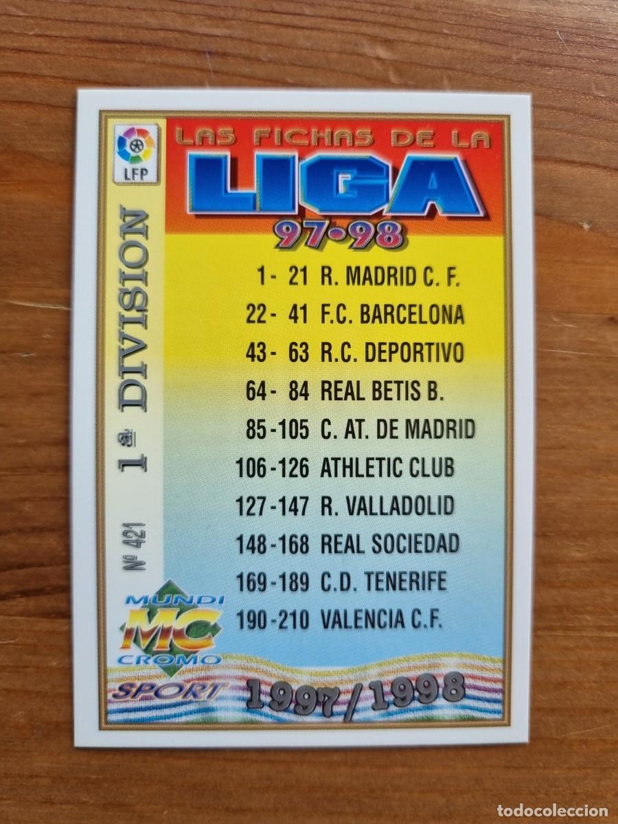 Cromos de f&uacute;tbol: 421 &Iacute;NDICE 1&ordf; DIVISI&Oacute;N. Las Fichas de la Liga 1997 1998 97 98 (Mundicromo)