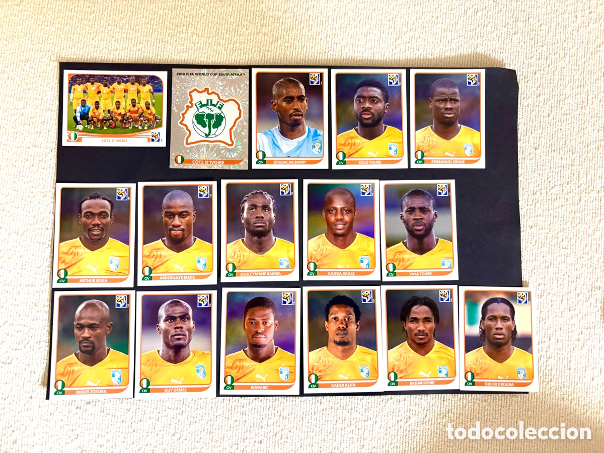 Cromos de f&uacute;tbol: LOTE 16 CROMOS COSTA MARFIL MUNDIAL 2010 SUD&Aacute;FRICA NUNCA PEGADOS ,escudo ,alineaci&oacute;n, drogba ,yaya