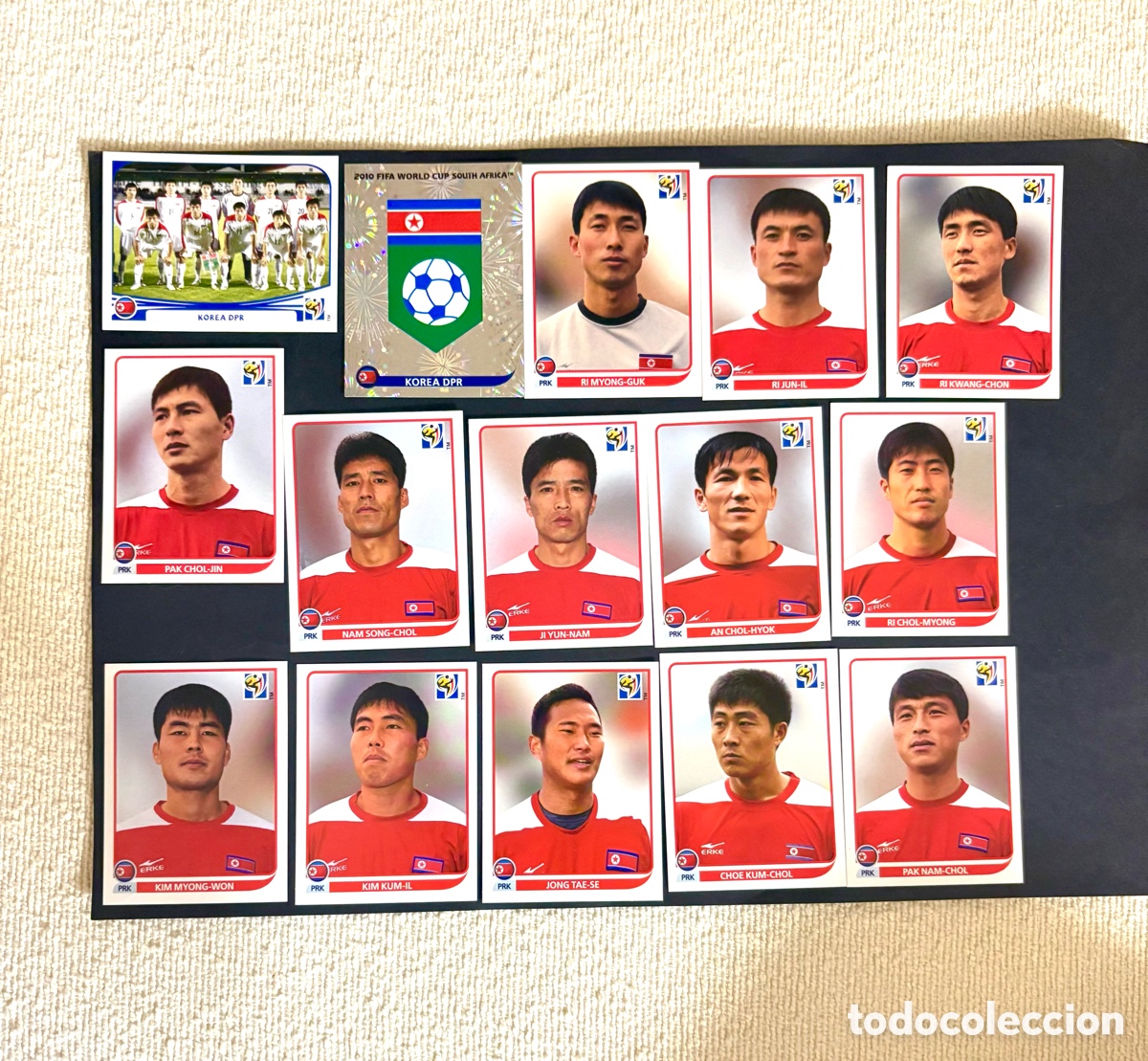 Cromos de f&uacute;tbol: LOTE 15 CROMOS COREA NORTE MUNDIAL 2010 SUD&Aacute;FRICA NUNCA PEGADOS , escudo , alineaci&oacute;n