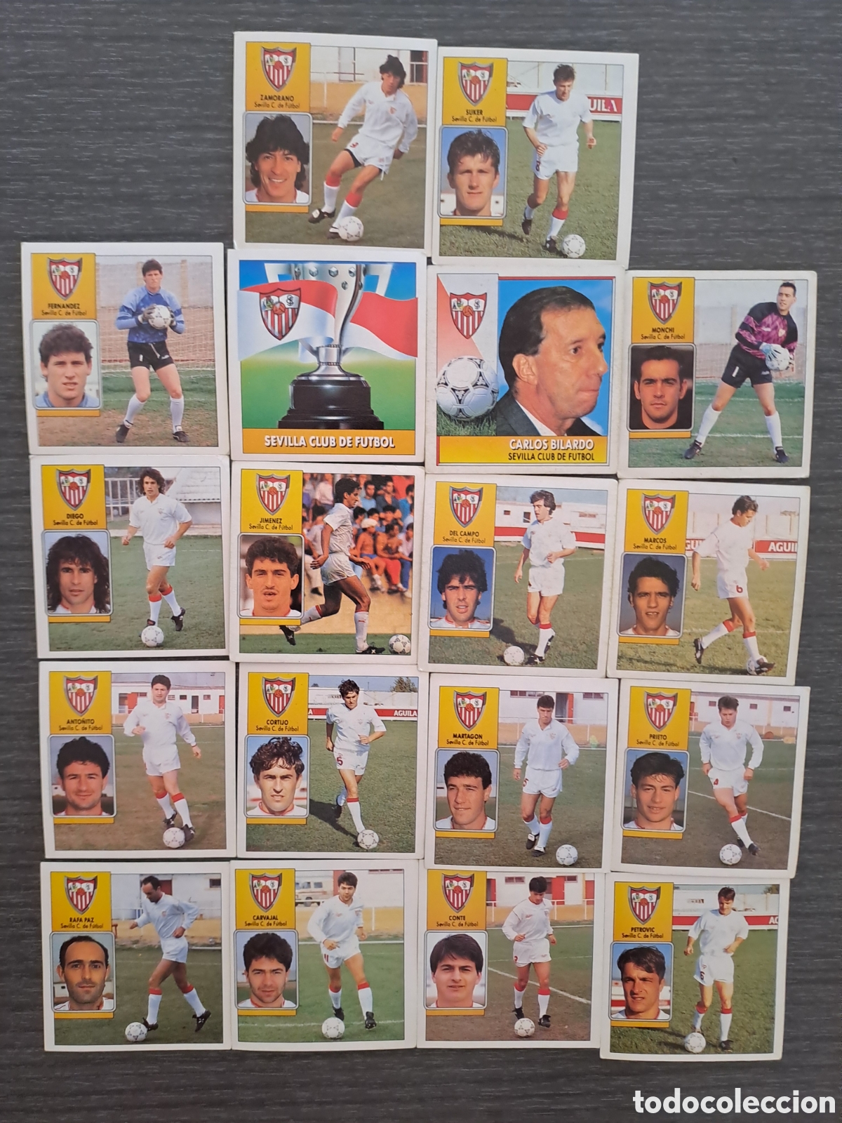 Cromos de f&uacute;tbol: LIGA ESTE 92 93 SEVILLA SIN PEGAR Lote de 18 cromos del SEVILLA FC de EDICIONES ESTE