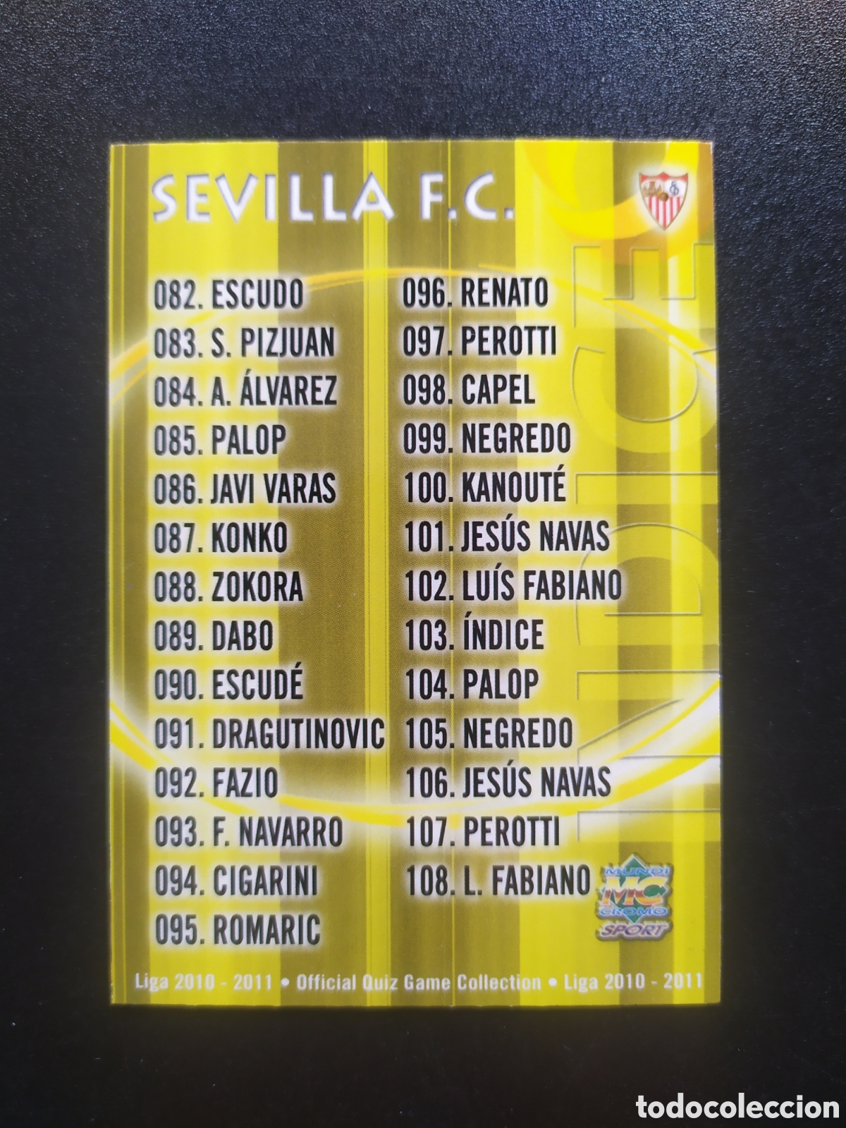 Football Stickers: Mundicromo fichas Liga 2010 2011 10 11 indice n&deg; 103 Sevilla
