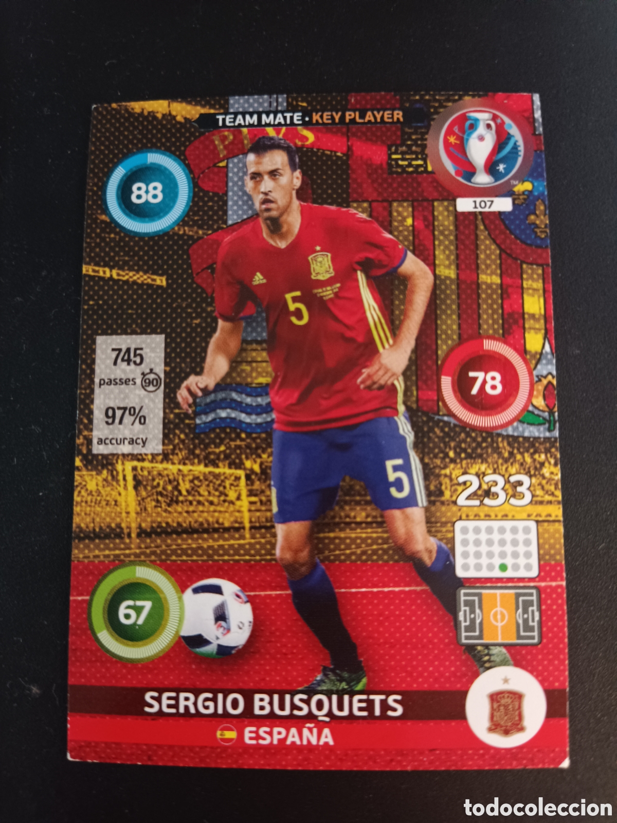Cromos de f&uacute;tbol: 107 SERGIO BUSQUETS ESPA&Ntilde;A ADRENALYN XL EURO EUROCOPA FRANCIA FRANCE 2016 PANINI 16