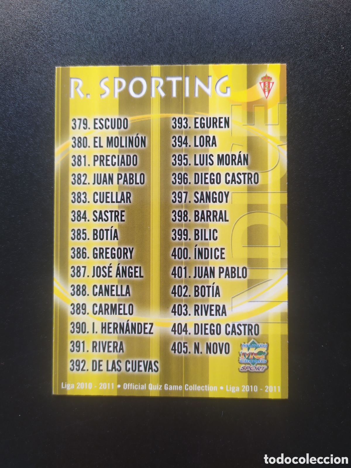 Cromos de f&uacute;tbol: Mundicromo fichas Liga 2010 2011 10 11 indice n&deg; 400 Sporting Gij&oacute;n