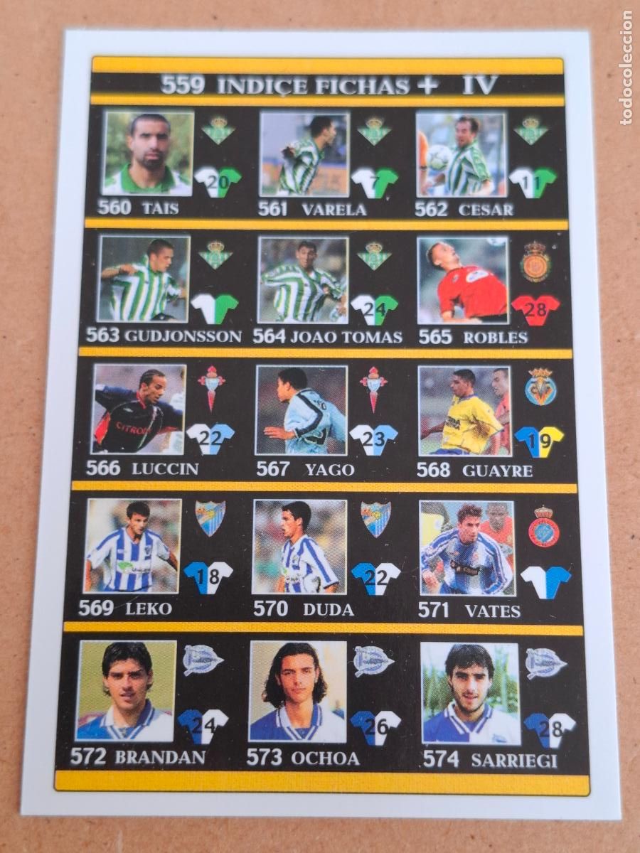 Cromos de f&uacute;tbol: MUNDICROMO 2001 2002 01 02 - 559 &Iacute;NDICE &Uacute;LTIMA HORA IV