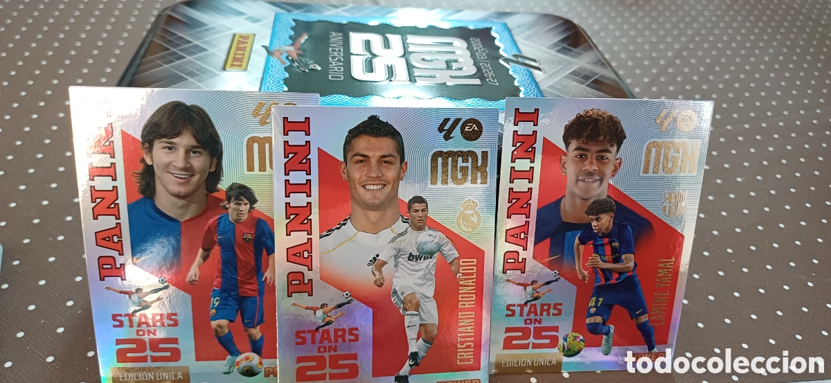 Cromos de f&uacute;tbol: 3 cromos Messi-Cristiano-Yamal MGK 2026/27