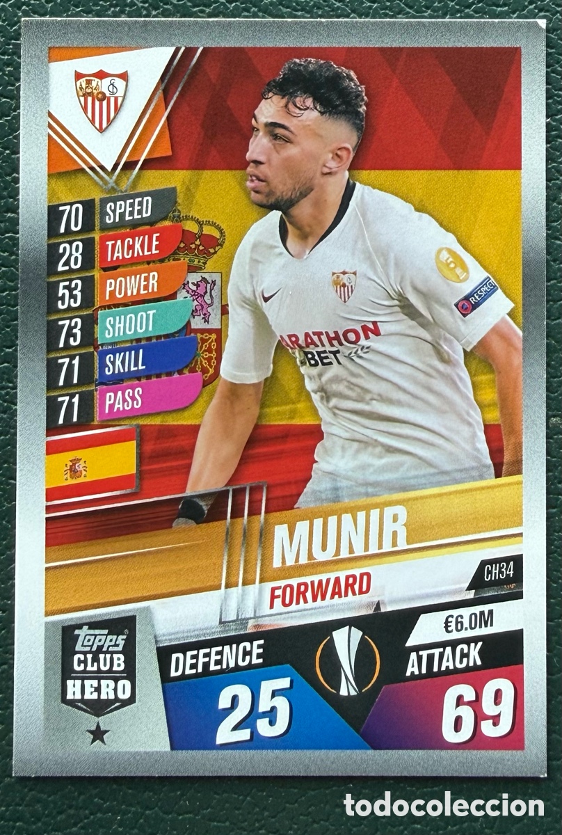 Fu&szlig;ball-Sticker: CH34 MUNIR SEVILLA FC FICHAS ALBUM MATCH ATTAX 101 TOPPS 2019 2020 19 20