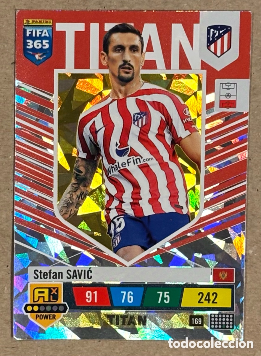 Cromos de f&uacute;tbol: STEFAN SAVIC (ATL&Eacute;TICO MADRID). CARTA TITAN PANINI ADRENALYN XL FIFA 365 2023.
