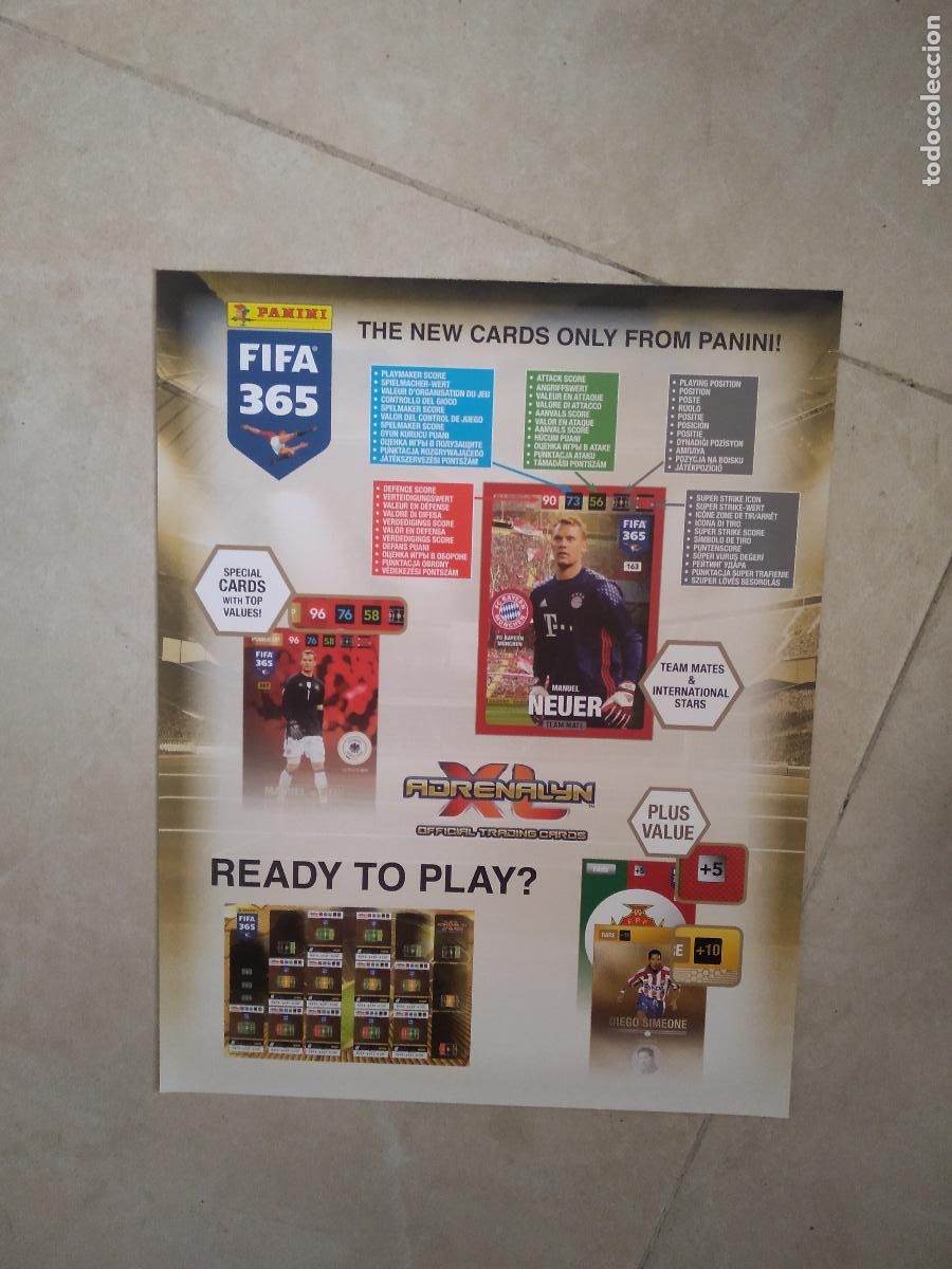 Cromos de f&uacute;tbol: CONTRAPORTADA CROMO FUTBOL PANINI ADRENALYN 2017 LEWANDOWSKI PIQUE BUFFON DE BRUYNE