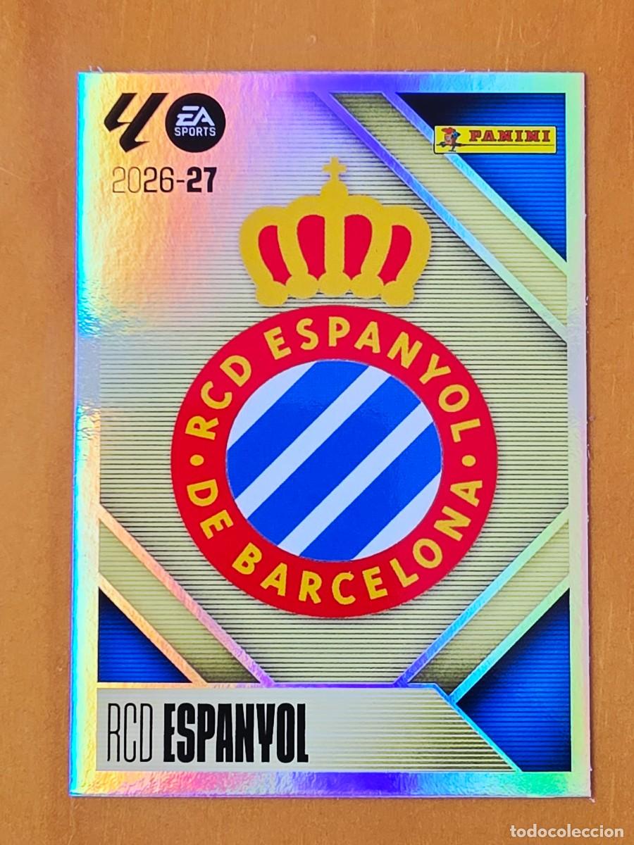 Cromos de f&uacute;tbol: 1 Escudo RCD Espanyol, Panini Ediciones Liga Este 2026 2027 26 27 sin pegar