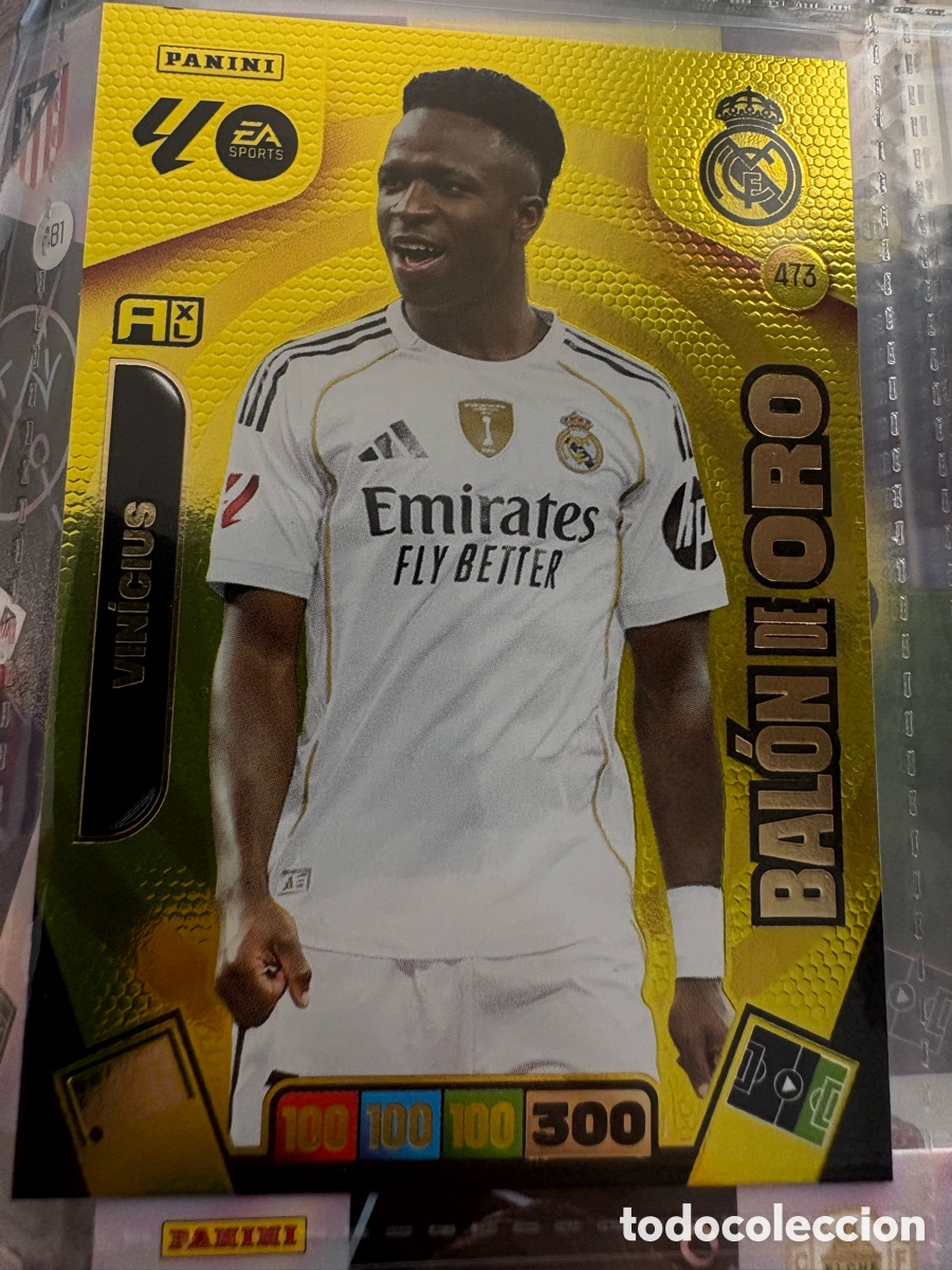Cromos de f&uacute;tbol: Vinicius bal&oacute;n de oro n&uacute;mero 473 del Real Madrid cromo Adrenalyn XL 25-26 2025-2026
