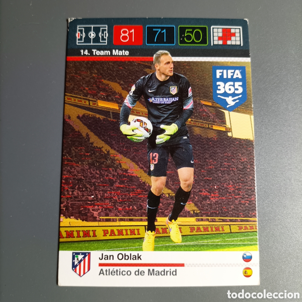 Cromos de f&uacute;tbol: Carta Jan Oblak &ndash; Panini FIFA 365 &ndash; Atl&eacute;tico de Madrid &ndash; №14. Team Mate