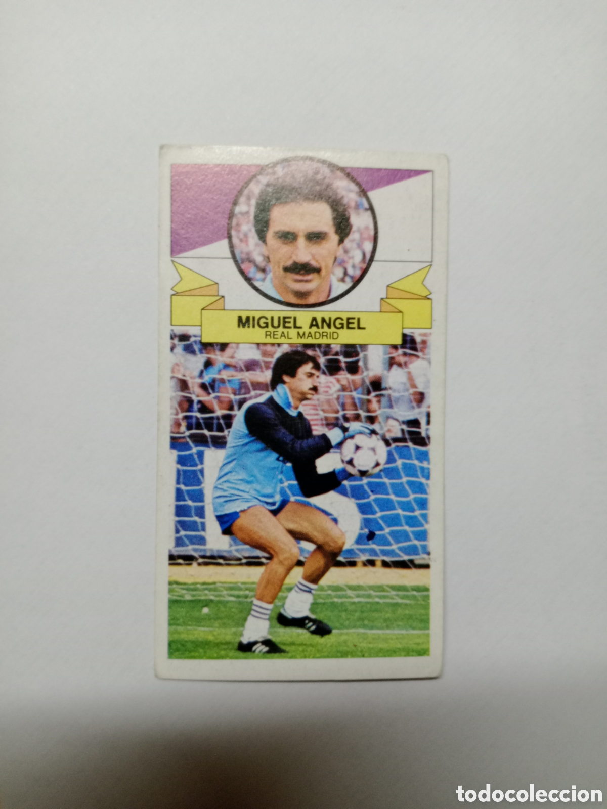 Cromos de f&uacute;tbol: 85-86 ESTE CROMO NUEVO NUNCA PEGADO EN BUEN ESTADO MIGUEL ANGEL CON PUBLICIDAD