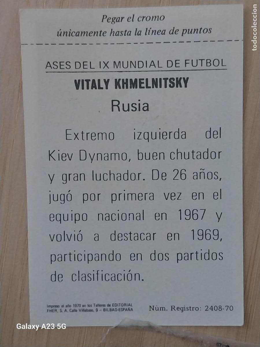 Cromos de f&uacute;tbol: KHMELNITSKY RUISA A&Ntilde;O 1970 ASES IX MUNDIAL MEXICO ED FHER CROMO SIN PEGAR NUNCA ORIGINAL