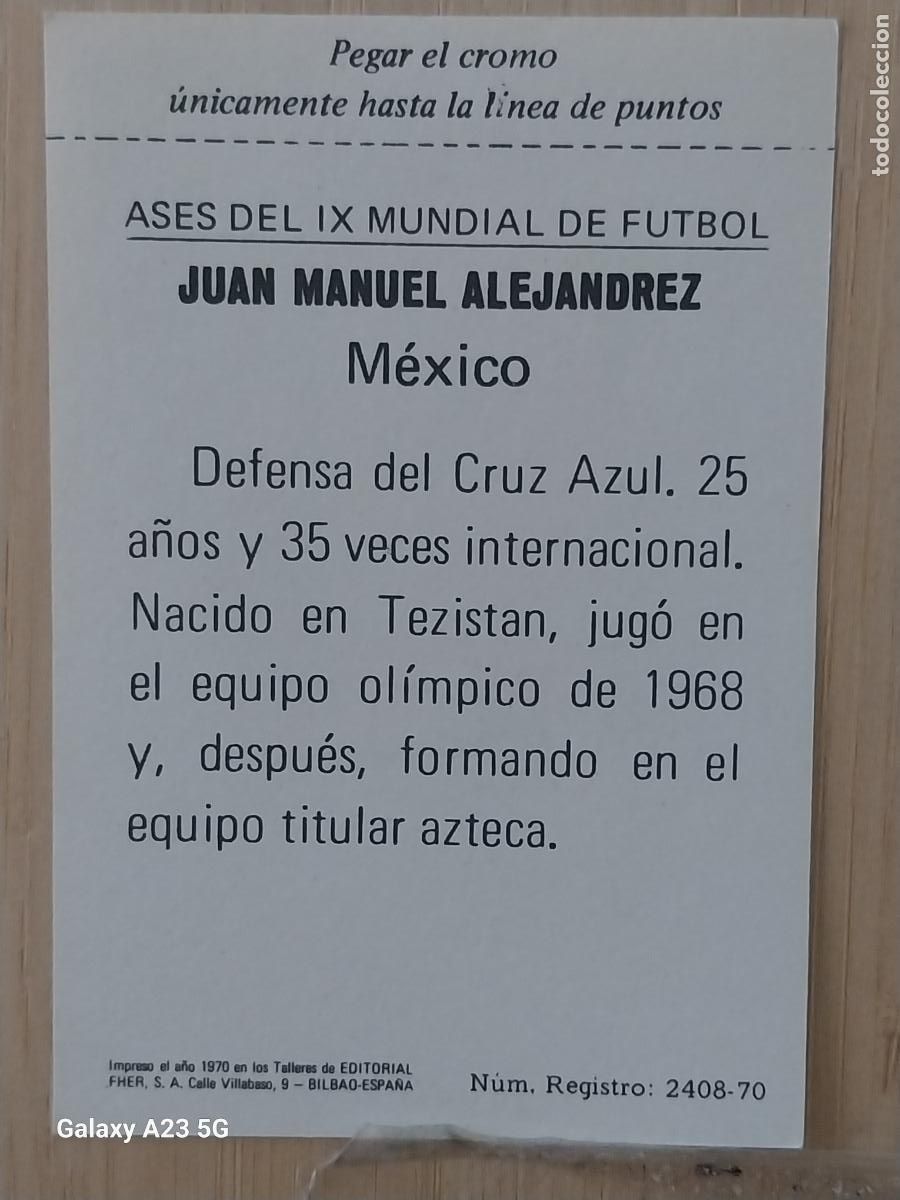 Cromos de f&uacute;tbol: ALEJANDREZ MEXICO A&Ntilde;O 1970 ASES IX MUNDIAL MEXICO ED FHER CROMO SIN PEGAR NUNCA ORIGINAL